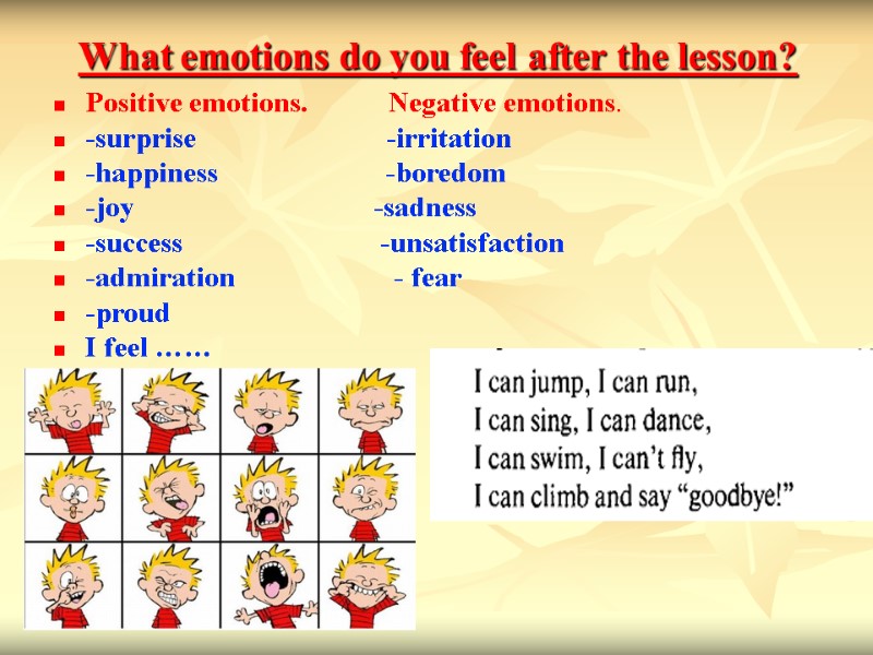 What emotions do you feel after the lesson? Positive emotions.    